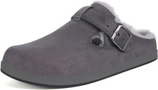 Fur Lined Clogs for Women Men Suede Winter Slippers Arch Support Slip on Mules P