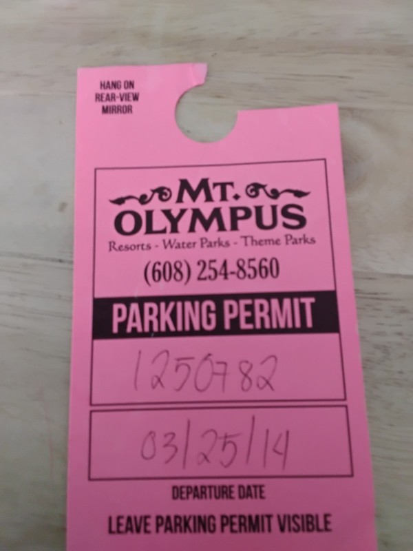 VINTAGE PARKING PERMIT HANGER  MT.OLYMPUS  WISCONSIN DELLS  WI