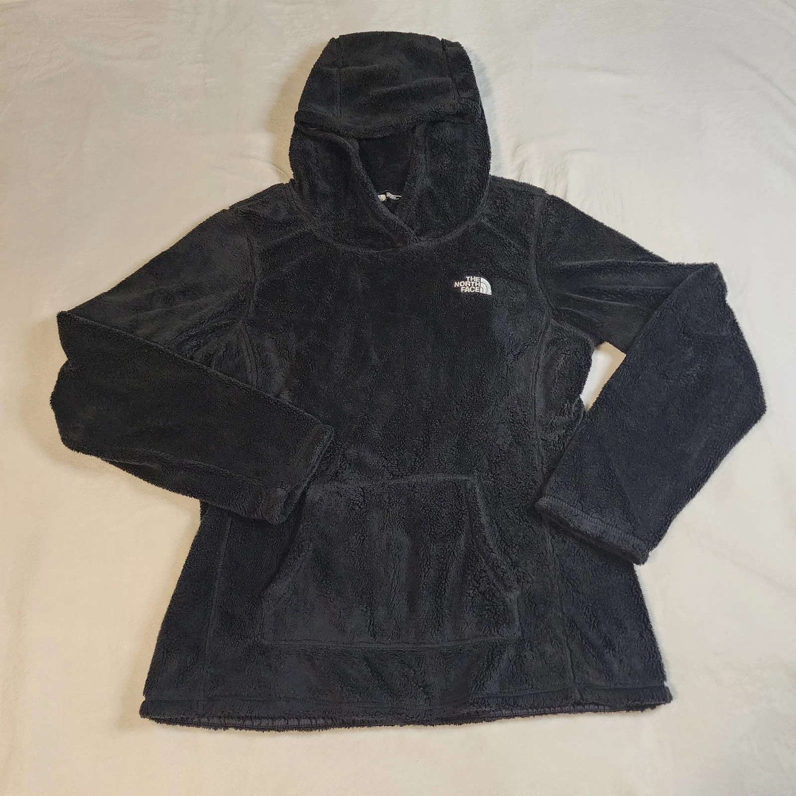 The North Face Womens Black Soft Fuzzy Fleece Hooded Pullover, Front Pocket, Med
