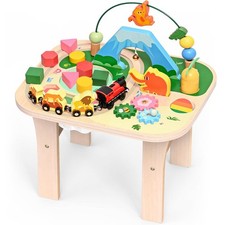 Activity Table for 1 Year Old Toddler, 9-in-1 Multi-Colorful Wooden Montessor...