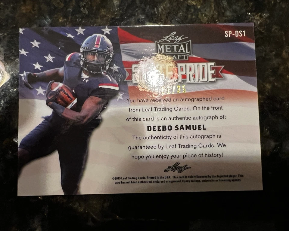 Deebo Samuel 2019 Leaf Metal Draft Auto /35 State Pride Blue RC Gamecocks 49ers - Image 2 of 4
