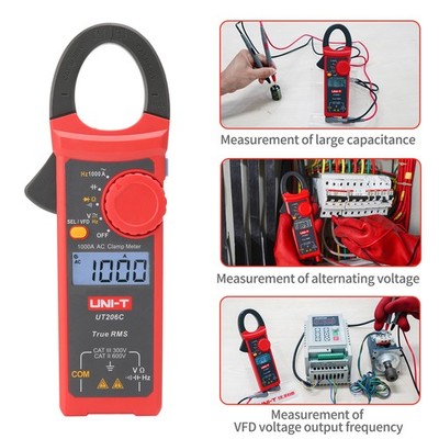 UNI-T UT206C 1000A AC Clamp Meter 600V AC/DC True RMS VFD Frequency Capacitance
