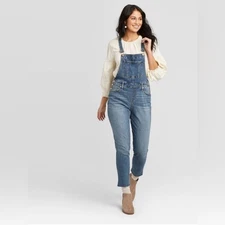 UEC UNIVERSAL THREAD DENIM BLUE JEAN RAW HEM OVERALLS SZ 8/29