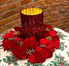 Lavish Home Metallic Red Candle Holder With Poinsettia Floral Centerpiece