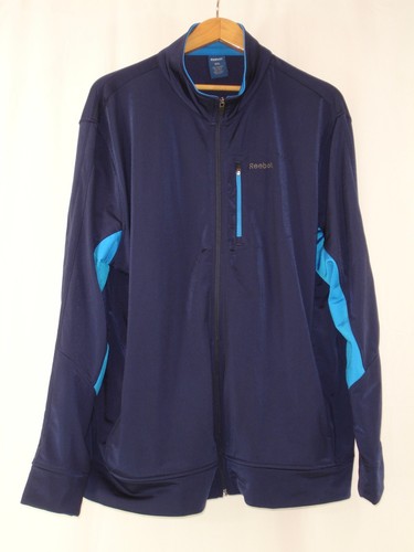 REEBOK HERREN Gr. XXL DUNKELBLAU HELLBLAU GESTREIFT FULL ZIP TRACK TOP - Bild 1 von 6
