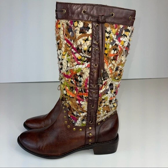 Spring Step Tapestry Woven Mid Calf Boho Western Boot Brown Leather Sz EU 36 - Image 4 of 4