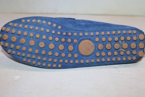 Authentic GUCCI 304763 Blue Suede Signature Web Driver Loafers 8.5 UK= 9 US - Picture 10 of 13