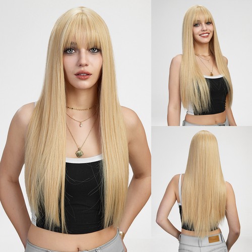 Long Straight Layered Hair Wigs with Bangs for Women Ombre Daily Wig - Picture 3 of 17