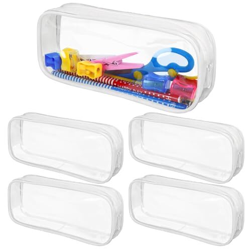 Lot de 5 pochettes à crayons PVC transparent à fermeture éclair, trousse à crayons stylo trousse à maquillage, grand blanc - Photo 1 sur 7