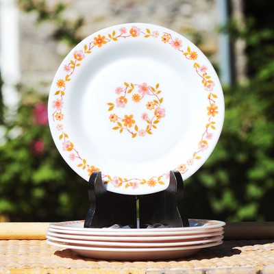 6 Assiettes à Dessert Arcopal Vintage Motif Fleurs - Diamètre 19.5 Cm, Occasion