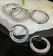 1pc Round Paved Gems Septum Clicker 316L Surgical Steel 16g 14g Nose Ring