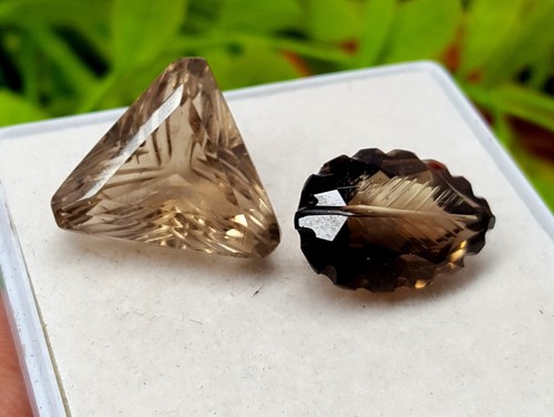 30.75 Cts 100% Natural Smoky Quartz Mix Shape Curved Carving Gemstones Lot SC-12