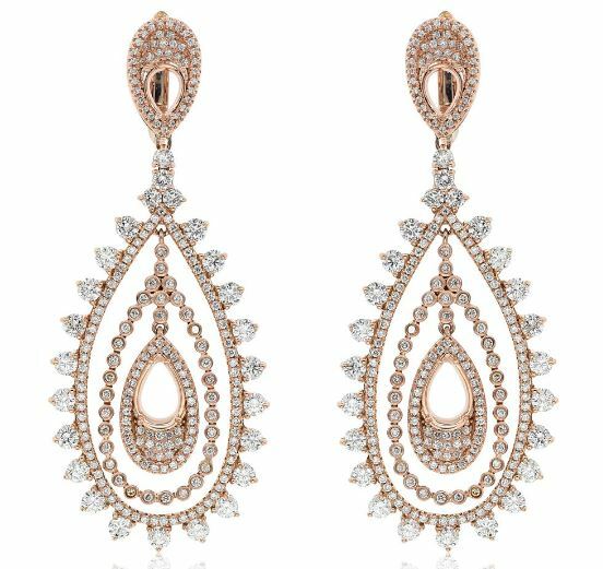 GRANDI ORECCHINI PENDENTI 5 85 CT DIAMANTE 14KT ORO ROSA 3D MULTI FILA GOCCIA A STRAPPO DIVERTENTI