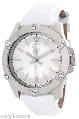 JUICY COUTURE watch, leather strap & crystal dial Juicy Couture Womens Silver Dial White Leather Strap Watch  main image 2