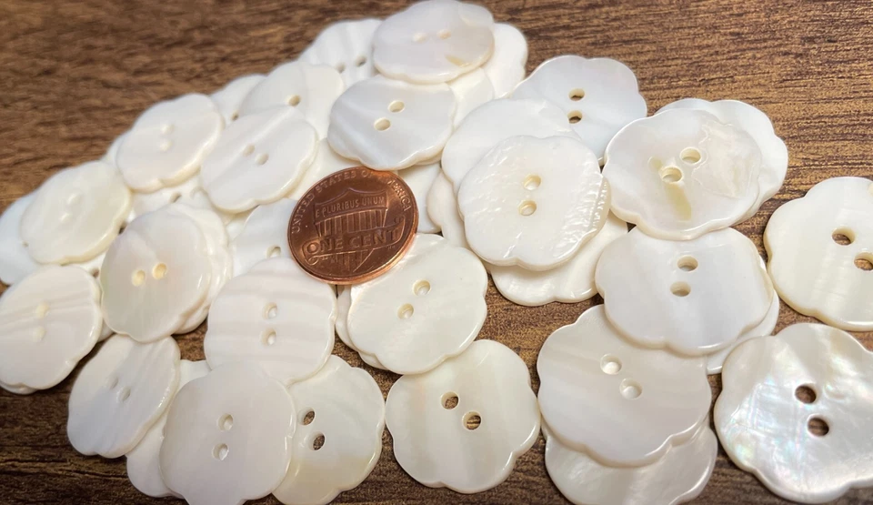 6 PCS Only White Flower Shaped MOP River Shell Buttons 20mm Just Over 3/4" 13555 - Image 3 of 4