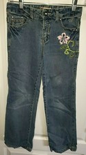 girls size 12 blue DENIM JEANS pants EMBROIDERED pink flowers SCHOOL WEAR cute 