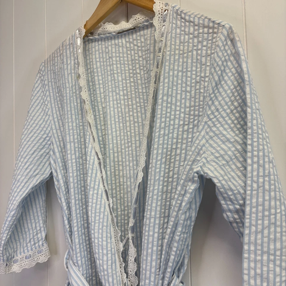 Mujer Vidente Sucker Bata a Rayas Talla S Clásica Encaje Trad Esposa SAHM Acogedora Retro Foto 2 de 4