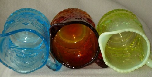 VTG LG WRIGHT WREATHED CHERRY URANIUM OPALESCENT VASELINE, AMBERINA BLUE CREAMER - Picture 10 of 12