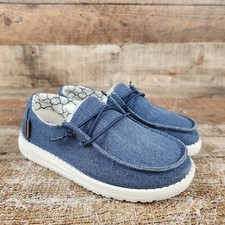 Hey Dude Wendy GS Youth Sz K13 Blue Sparkling Denim Comfort Casual Slip On Shoes
