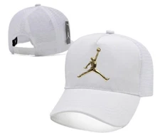 Jordan Jump Men's Adjustable Sports Baseball Cap Casual Mesh Trucker Hat White
