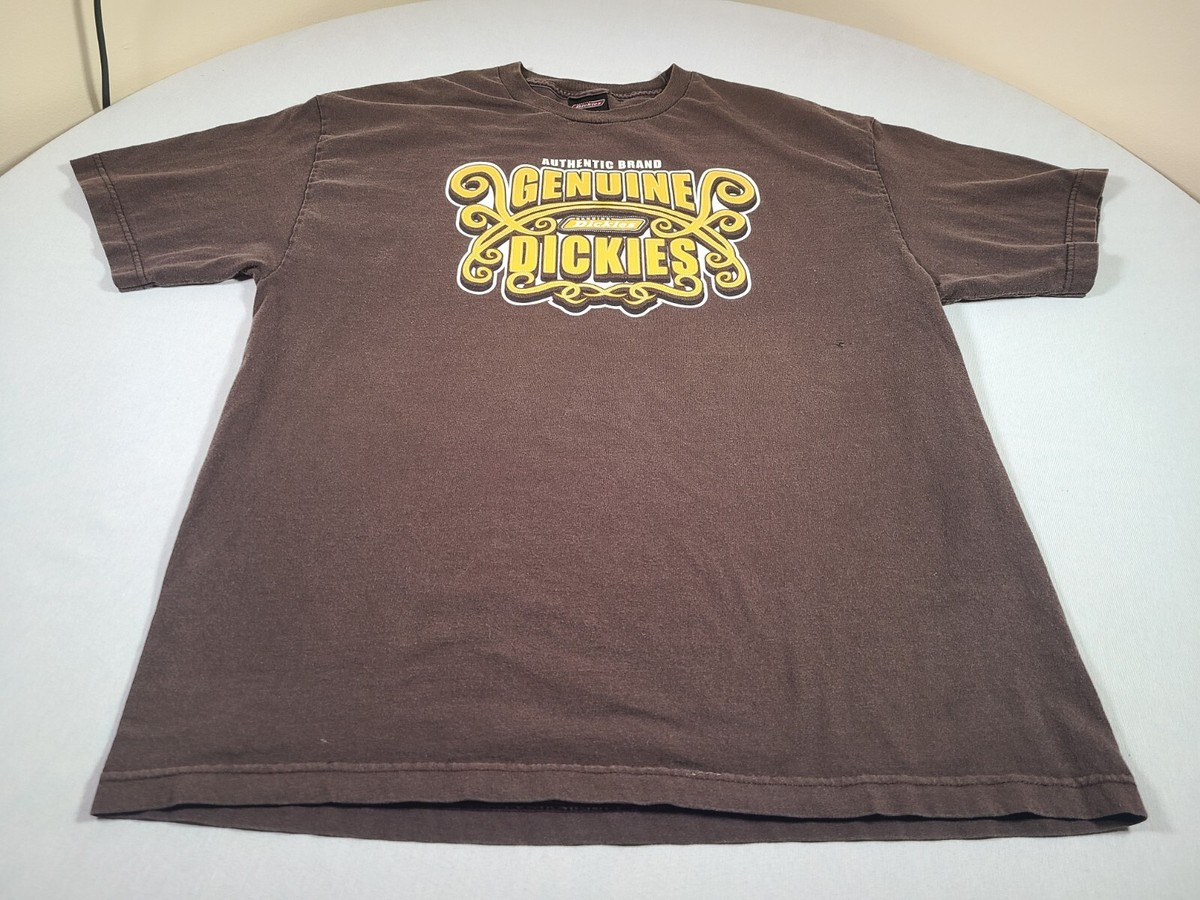 Vintage Dickies Shirt Mens XL Brown Genuine Logo 90s Workwear Graphic Tee
