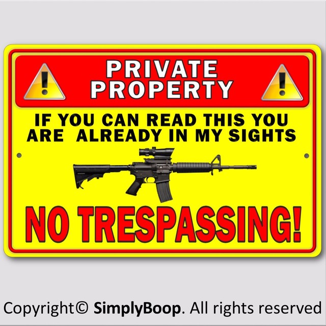 Private Property No Trespassing Gun Owner Aluminum Security Sign 8"x12