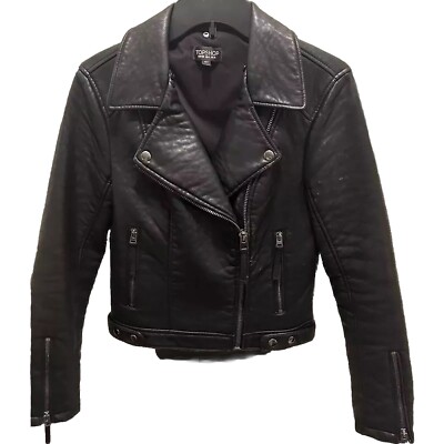 TopShop Women's Moto Style Faux Leather Jacket Black Size US