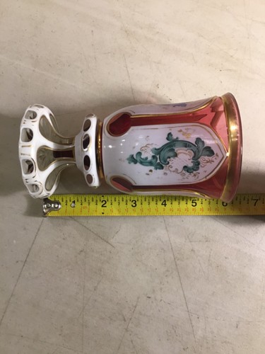 Antique Bohemian Czech Glass White Overlay Amber Right Lendl Estate - Picture 8 of 8
