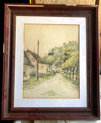 Watercolor Czech Republic Verso: Karel Silpoch Location Houses Antique Frame