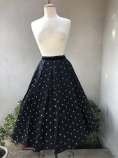 Vintage 60s Skirt Alex Colman Full Black Taffeta Pink Flower Sz Small