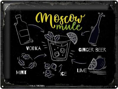 Blechschild Rezept Moscow Mule Ginger Beer Ice 40x30 cm Deko Schild tin sign