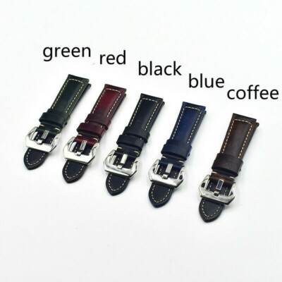 Genuine Leather Uhrenarmband Classic Retro Dornschließe 20 22 24mm Schwarz