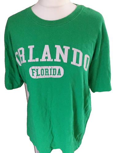 T-shirt GILDAN Regno Unito grande 'ORLANDO FLORIDA' 100% cotone verde 5608 - Foto 1 di 8