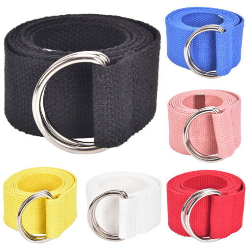 Unisex Casual Double D-Rings Nylon Canvas Stripe BuckleWaistbandOutdoor BeltA wi - Picture 1 of 18