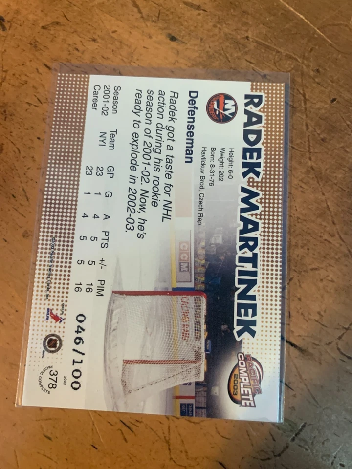 2002-03 Pacific Complete Red (Ser #'d 046/100) - #378 Radek Martinek - Image 2 of 2