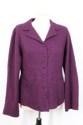 TSD Two Star Dog M Burgundy Purple 100% Boiled Wool Peplum Button-Front Jacket
