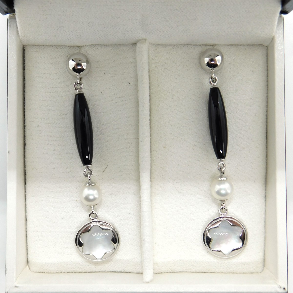 Montblanc 925 Sterling Silver Pearl & Black Onyx Dangle Drop