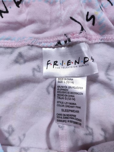 Friends Pajamas Adult Large 12-14 Pink Lounge Pant Drawstring Jogger Womens PJs - Picture 4 of 8