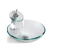 Waschbecken mit Waschtischarmatur Aufsatzwaschbecken Glas Waschschale Küche Bad 