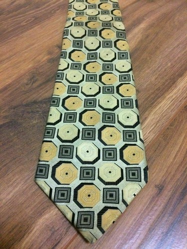 Stacy Adams Signature Gold Necktie Green Gold Black Octagon Square Hand Made Tie - Picture 5 of 8