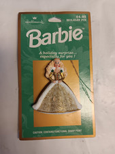 1996 Holiday Hallmark Barbie Pin Brooch Christmas Gold dress blonde hair NICE