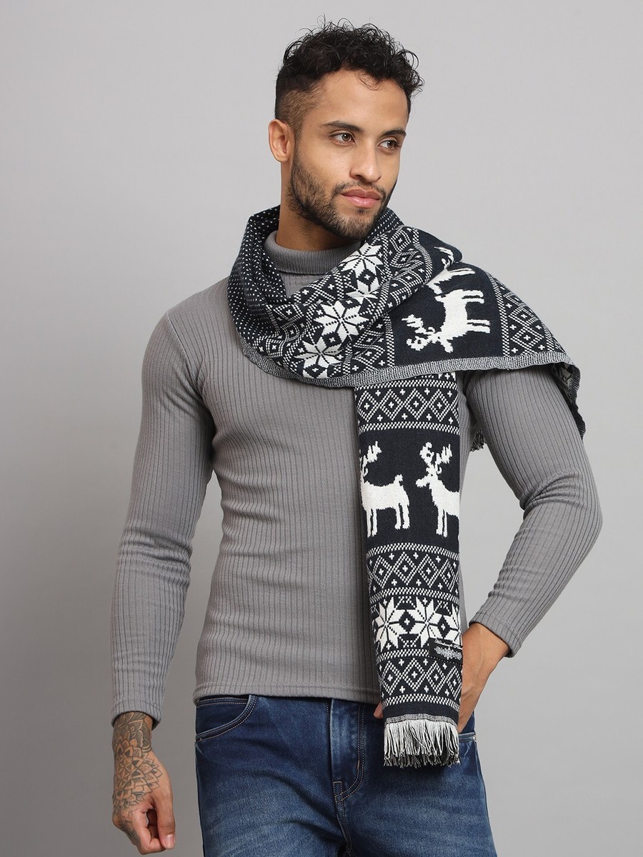 Men Winter Warm Wool Scarf Neck Wrap Deer Stole Blue Super Soft