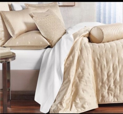 Hotel Collection Glint Two King Pillow Shams Quilted Gold. Brand New!