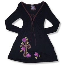 Boho Gypsy Cross Embroidered Flowy Longsleeve Witchy Cowgirl Dress Size Small