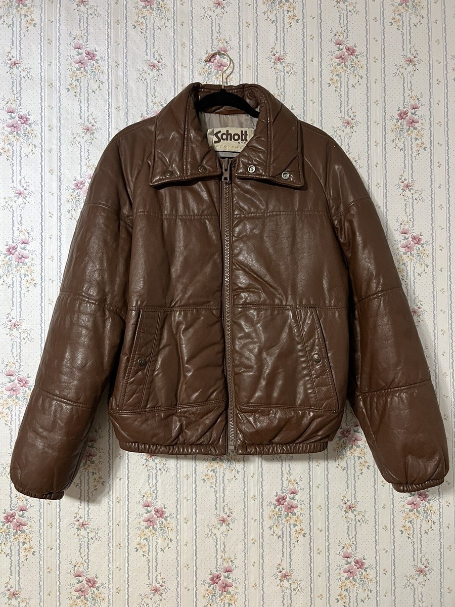 Vintage Leather Jacket Schott NYC Sportswear Puffer Bomber Vintage Leather Jacket Schott NYC Sportswear Puffer Bomber