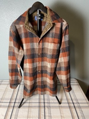 VTG  Pendleton Board Shirt Sz M Orange Brown Plaid Long Sleeve USA Wool 60-70s
