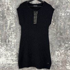 Guess Size XL Alpaca Wool Beaded Snap Button Knee Length Sweater Dress Black