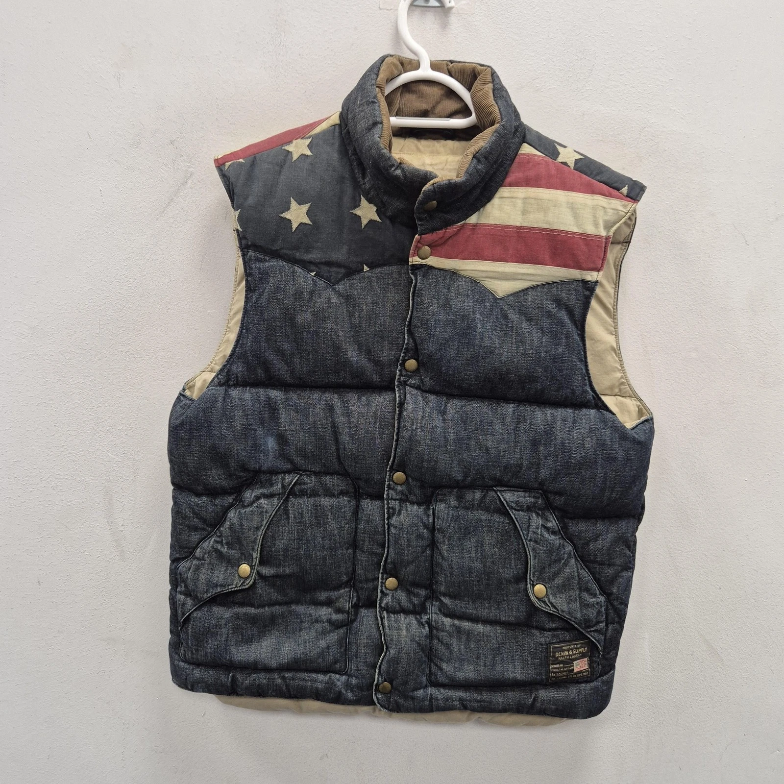 Denim & Supply Ralph Lauren Waistcoat Mens M Multicolour Flag Quilted Gilet