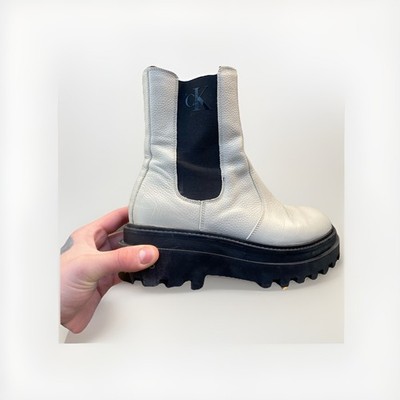 Calvin Klein Damen Größe 39 Weiß Boots Stiefel