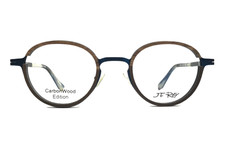 J. F. Rey Eyeglasses Frames JF2980 9520 Brown Wood Navy Blue Round 48-23-144